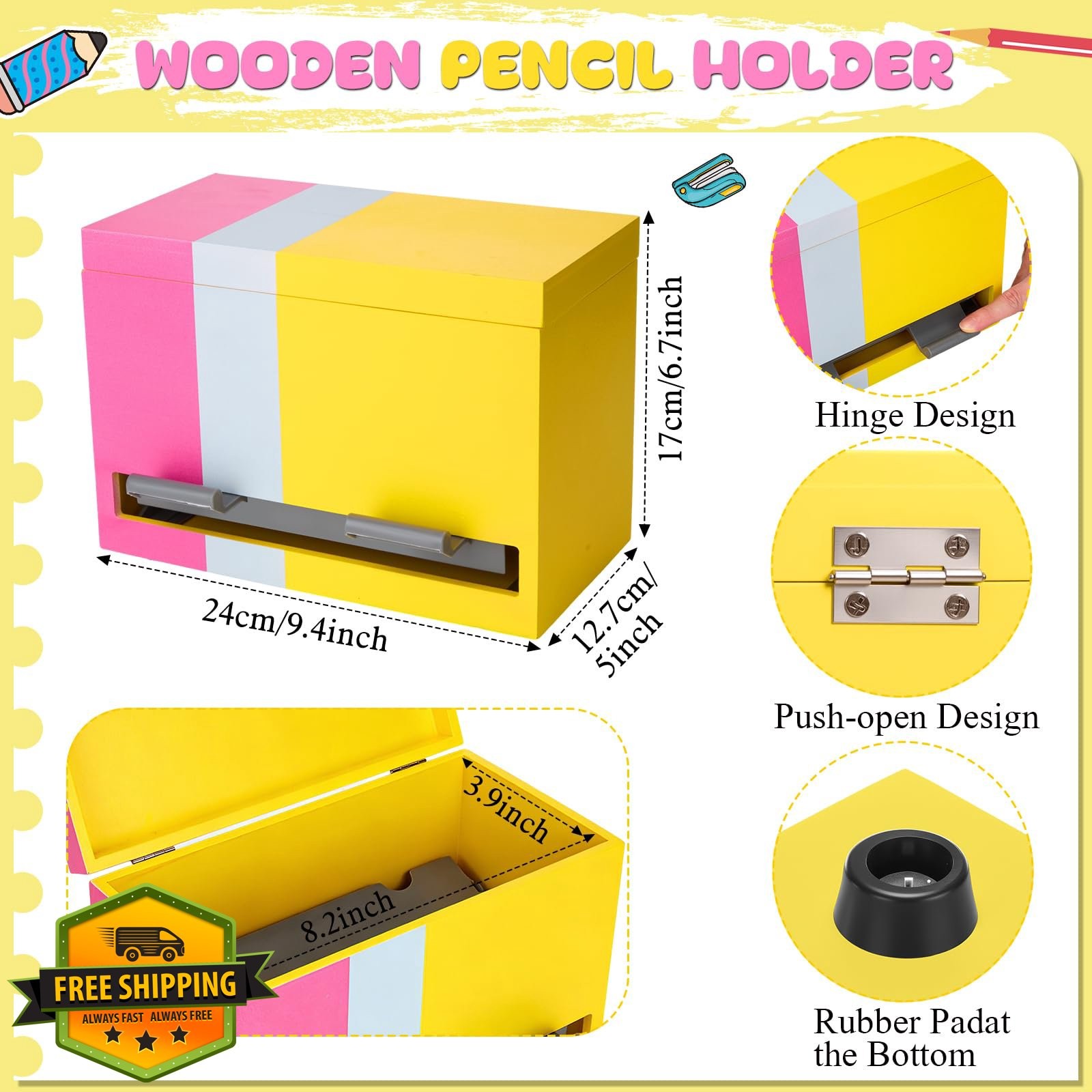 Yalikop Stripe Pink Yellow Pencil Dispenser