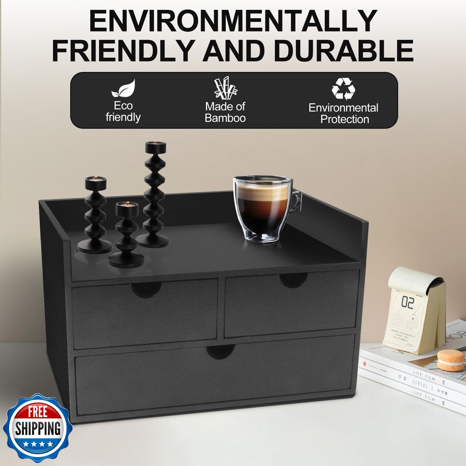 Charmewooden Desk Organizer with Drawers Countertop Drawer Organizer Drawers
