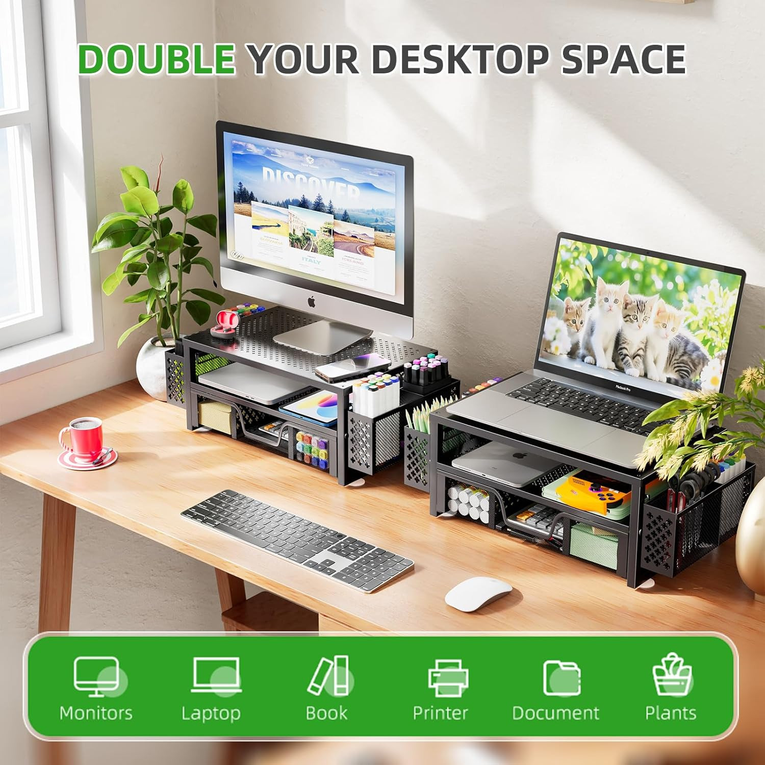 Simple Trending Desk Organizer and Accessories, 2 Tier Computer Metal Monitor St