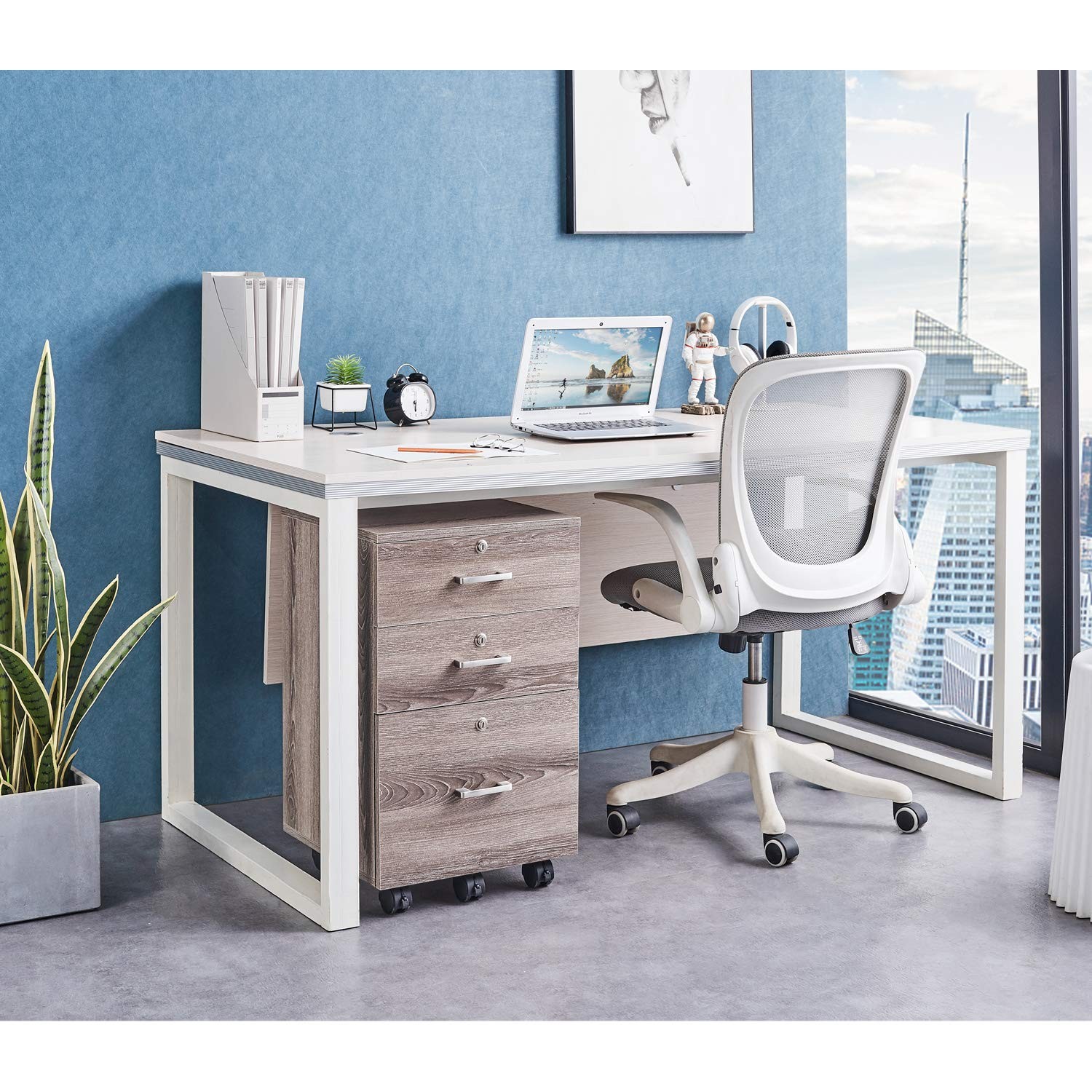 Bonnlo 26″H 3 Drawer File Cabinet With 15.7”W x 15.7”D x 26” H, Grey Oak