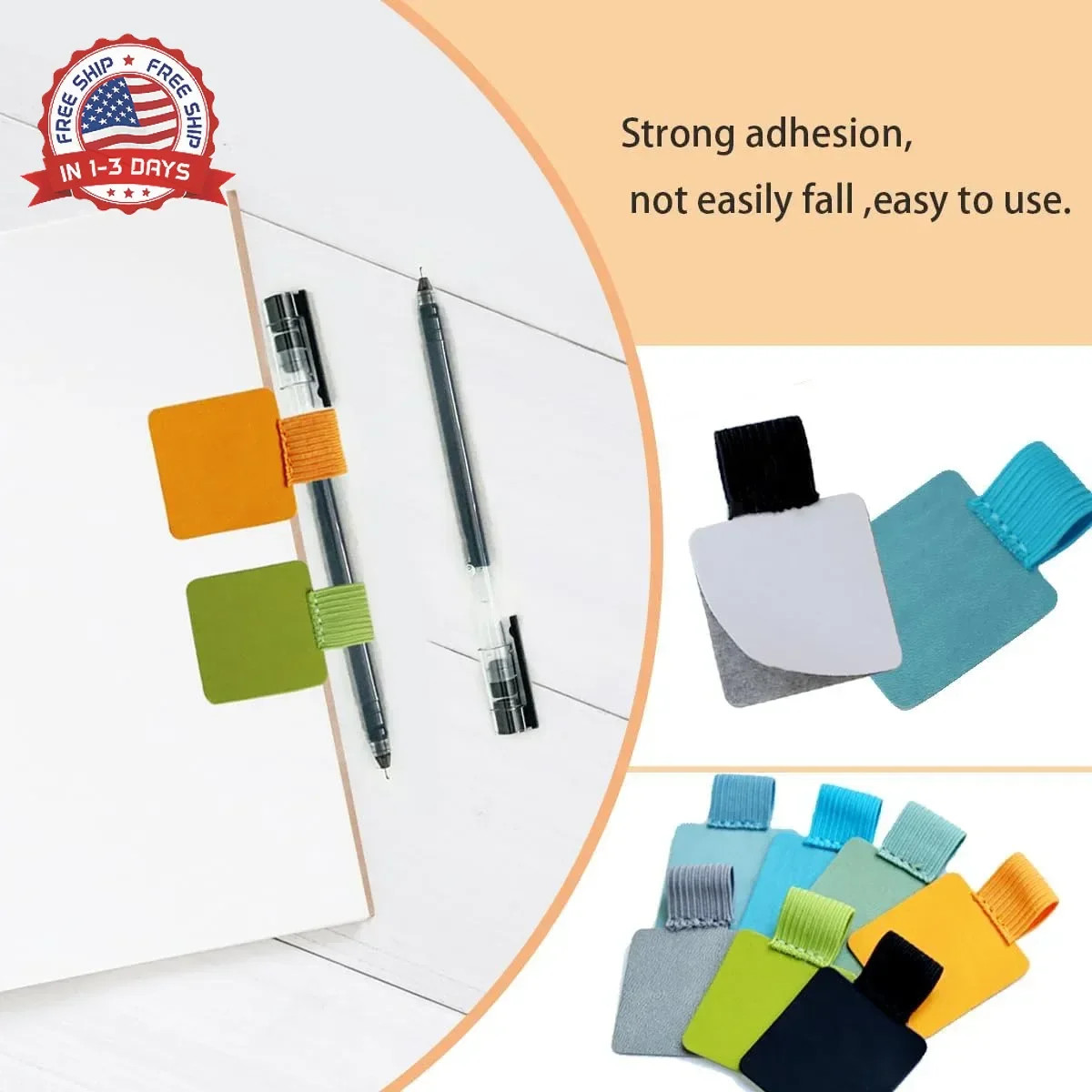 10 Pack Self-Adhesive Pen Loop Holder, Pen Loop Holder Set with 10 Colors, Mixed