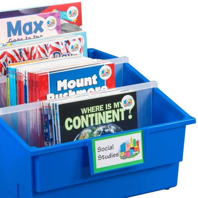 Single-Color Picture Book Classroom Library Bins with Dividers, 13.5″ x 13.5″…
