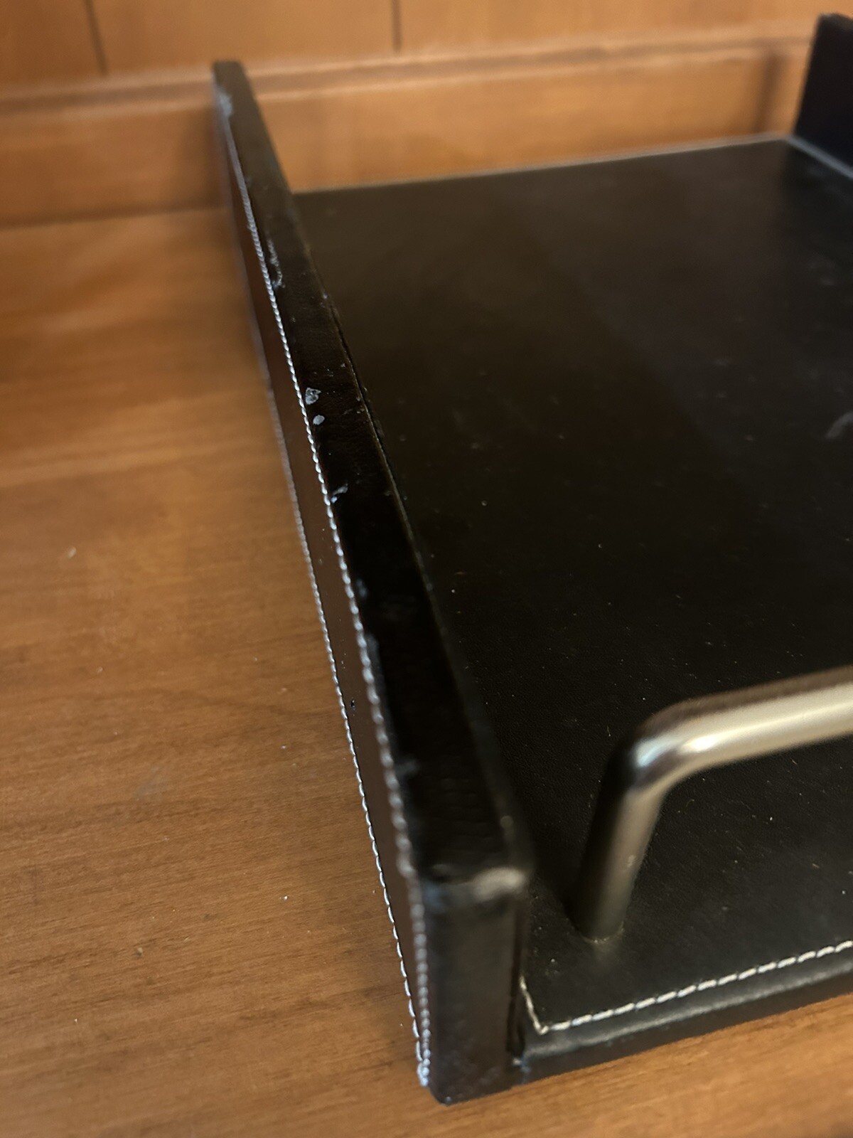 Office Faux Leather Desk Paper Letter Tray Organizer, 13″ x 3.5 x 10.25″