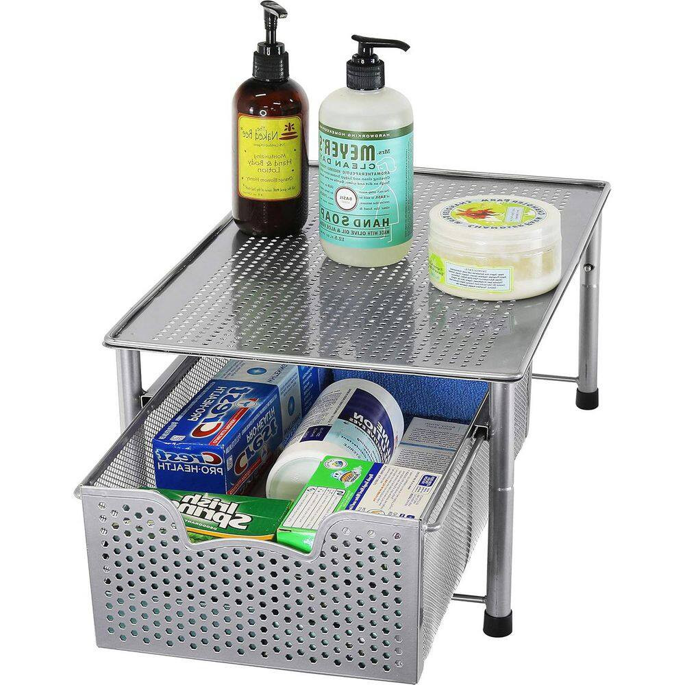 Silver 11 In. X 7.5 In. Metal Modern Sliding Desk Organizer Drawer