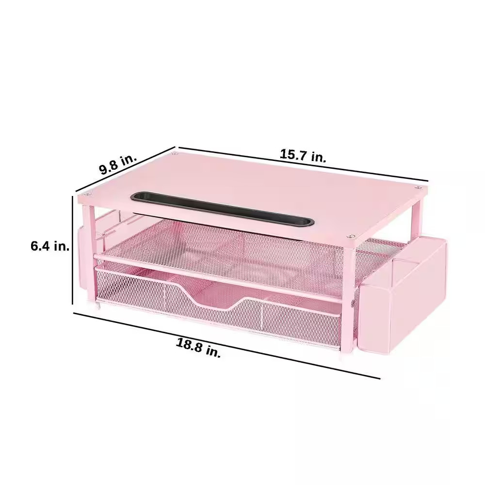 Pink 18.8 In. X 6.4 In. Metal Modern Desk Organizer Stand with Drawer