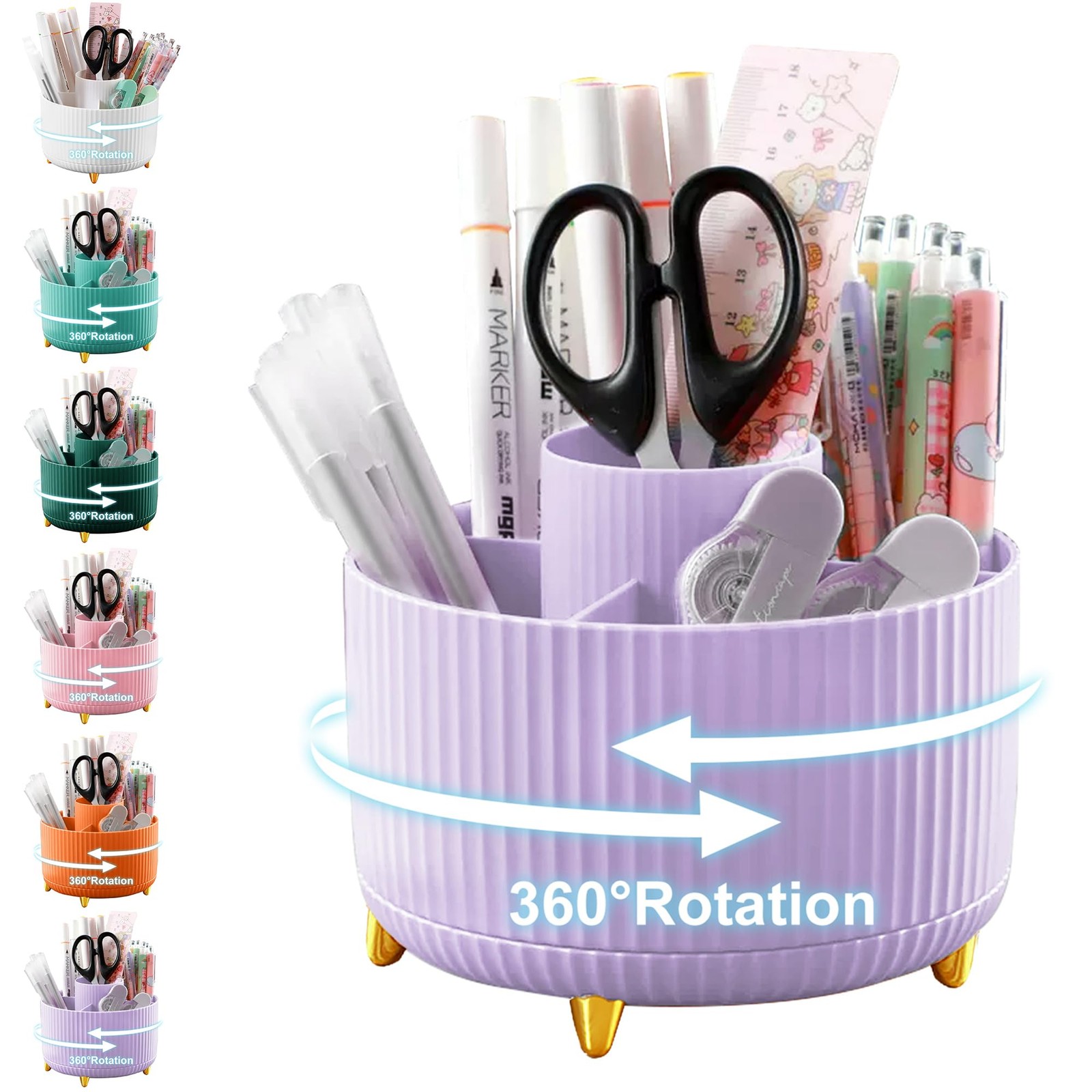 Pencil Holder For Desk,5 Slots 360°Degree Rotating Desk Organizers And ,Deskt…