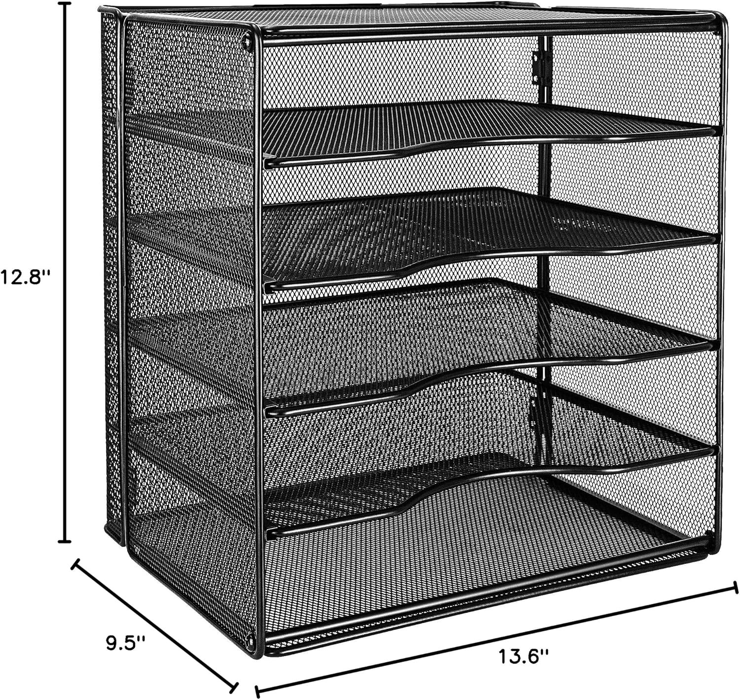 5 Slot Desk Rectangular Organizer Tray, Black, 13.6 X 9.5 X 12.8 Inch