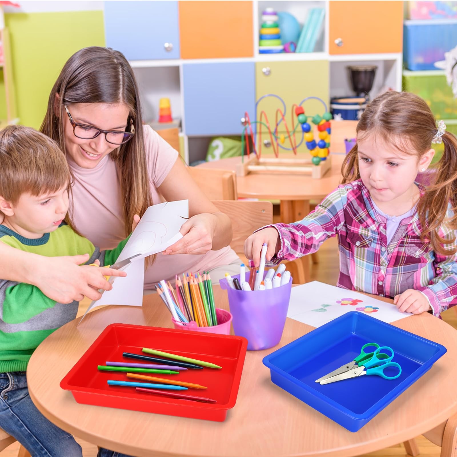 Plastic Paper Trays for Classroom, 6 Pack Colorful Classroom Turn in Bins, Th…