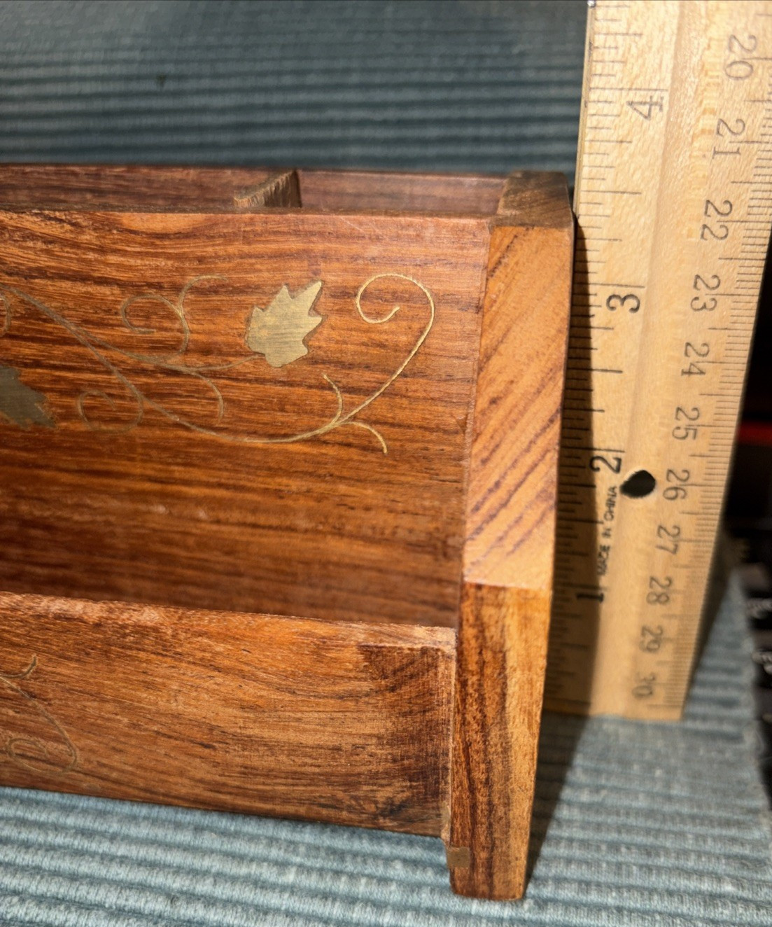 Letter Desk Organizer Wood With Brass Ivy Inlay Two Sections