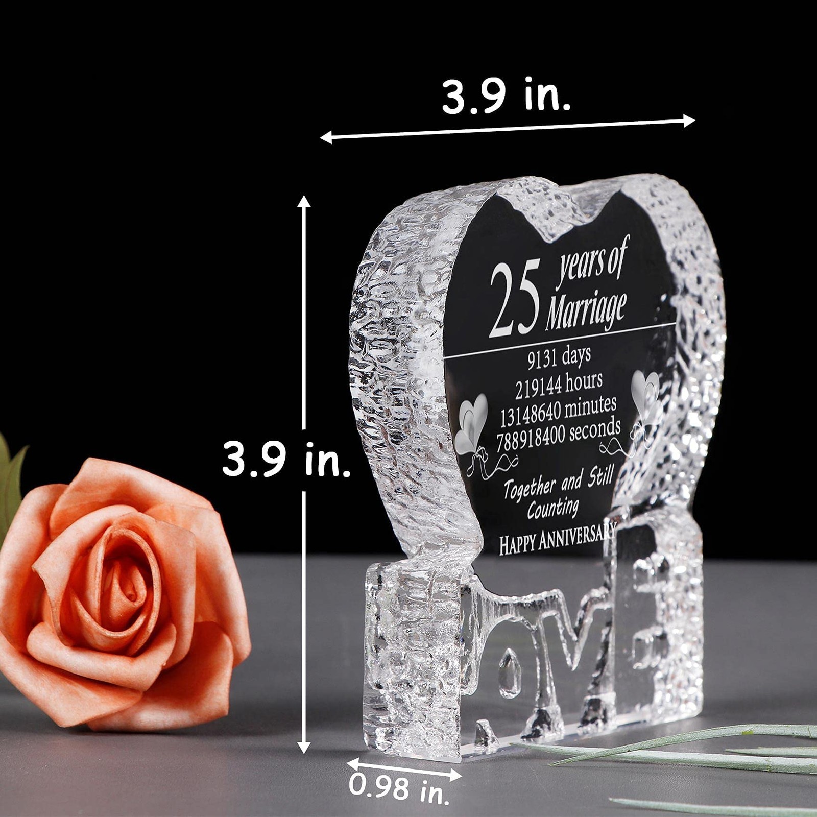 Ywhl 25 Year Marriage 25Th Wedding Anniversary Crystal Paperweight Keepsake