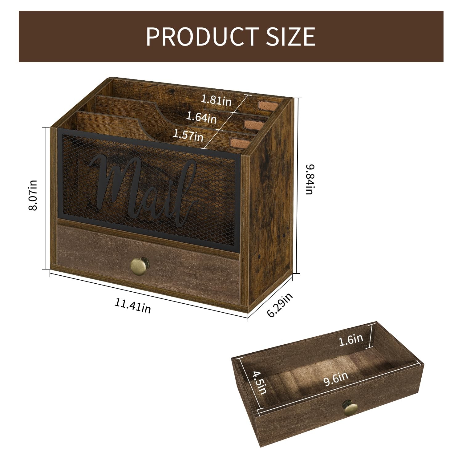 Mail Organizer Countertop with 3 Compartments and Drawer, Mail Holder Sorter …