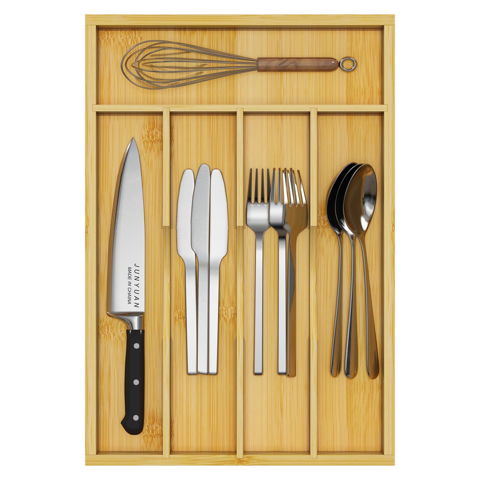 Youpehom Bamboo Utensil Organizer for Kitchen Drawers, 5 Slots, bamboo