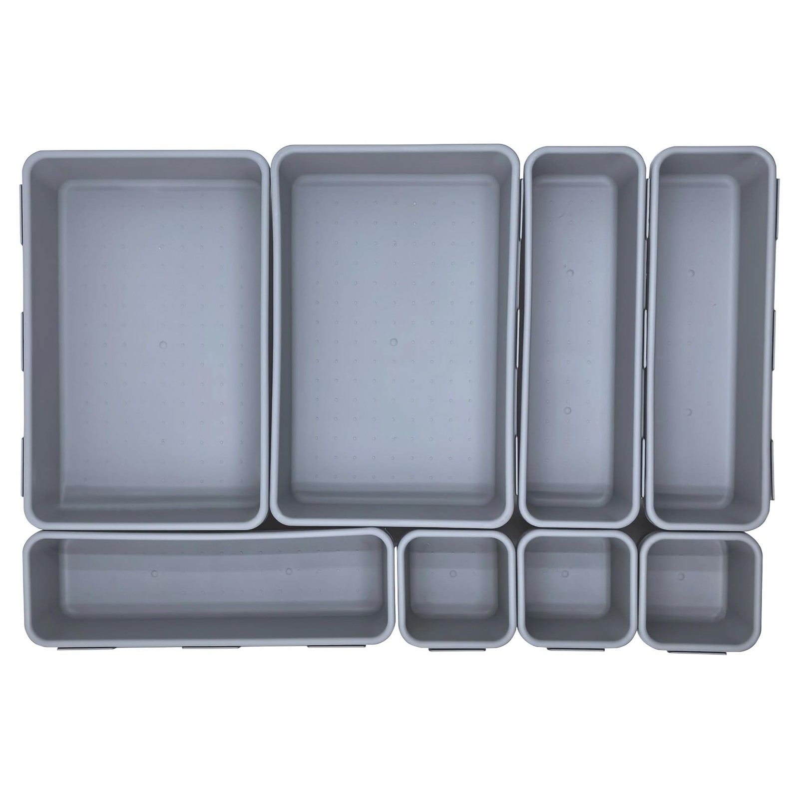 U-KIME 8-Piece Interlocking Drawer Organizer Trays for Desk, Light gray