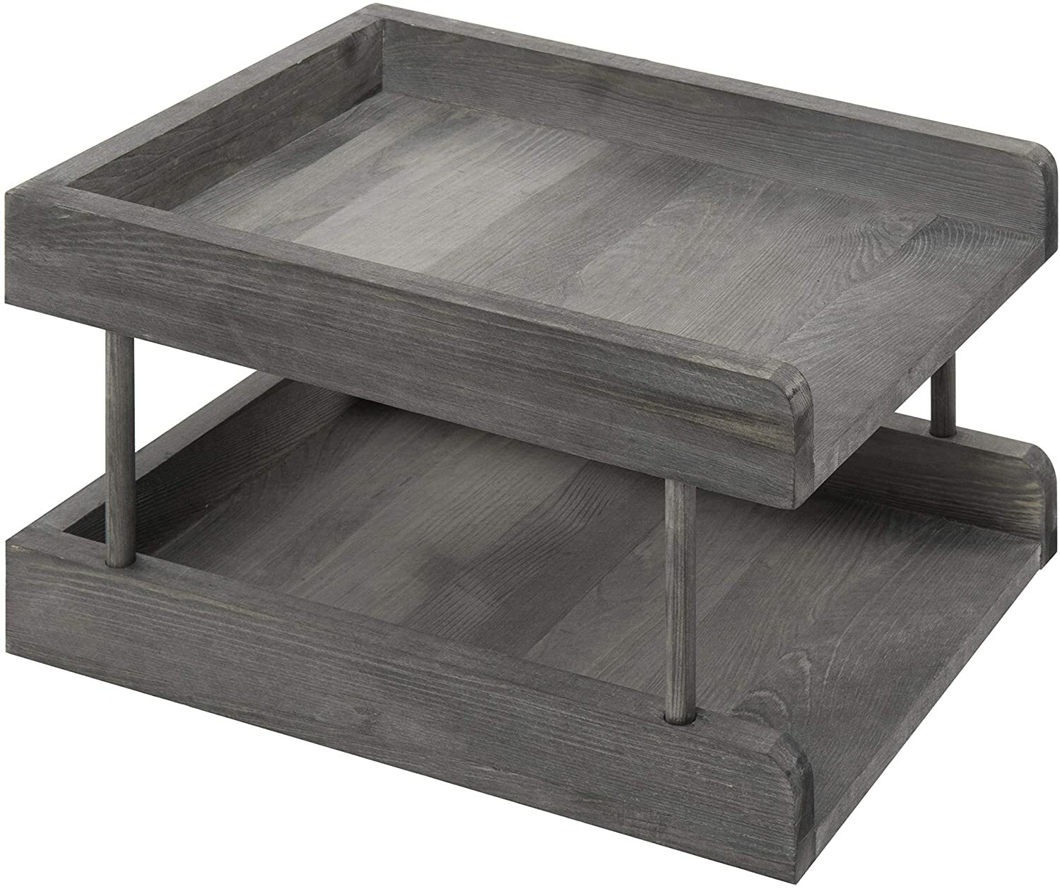 Rustic Grey Wood Paper File Organizer in & Out Desktop Document Holder Tray