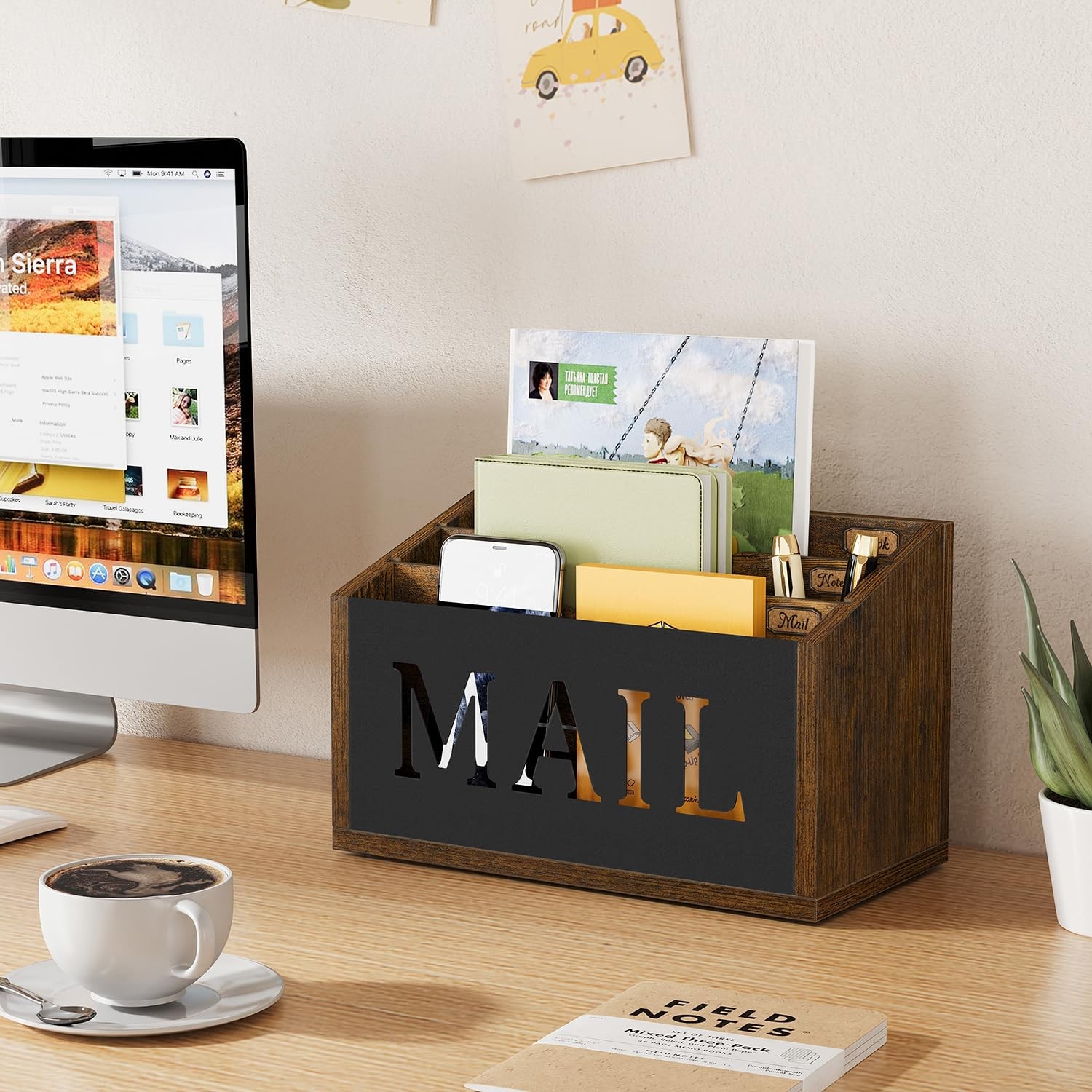 3 Compartment Mail Organizer Holder Countertop Sorter Desk Wall Mounted Office