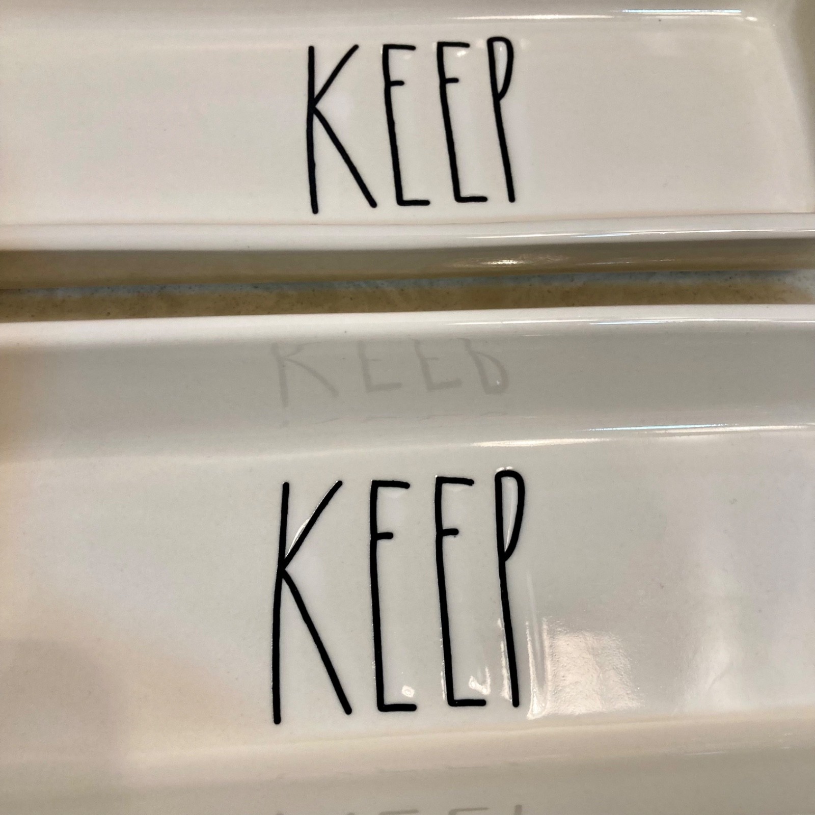 Set of 2 Rae Dunn “KEEP” Divided Dish Office/kitchen Organizer White 11”x3.5”