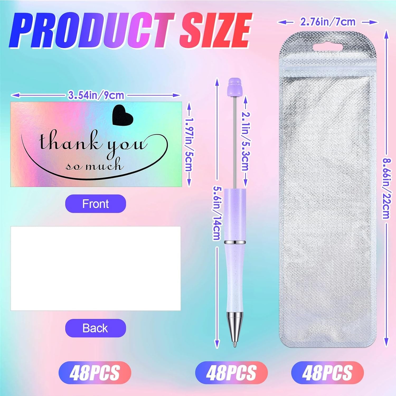 148 Pcs Beadable Pen Set Back to School Gift 48 Plastic Beadable Pen 48 Resealab