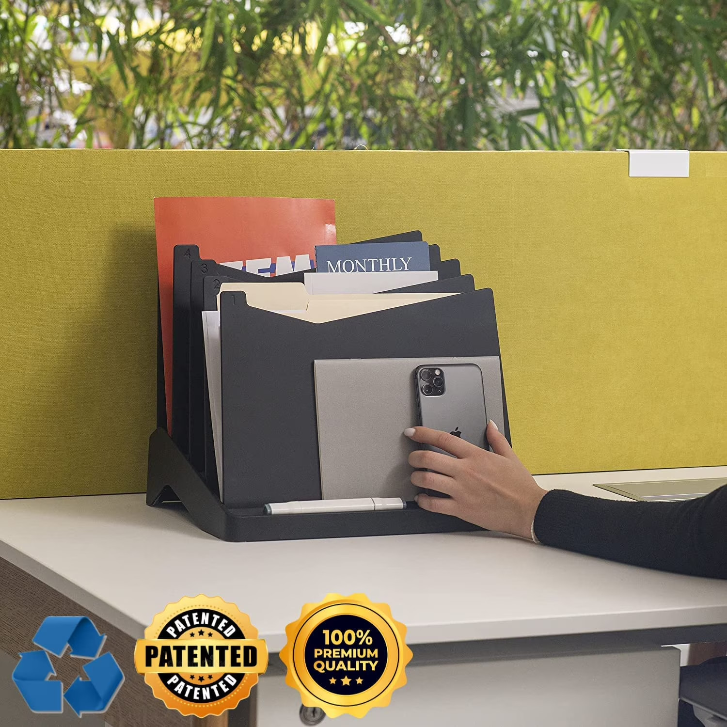STEALTHO 5-Slot Desk & Wall File Organizer – Black Folder Holder & Paper Sorter