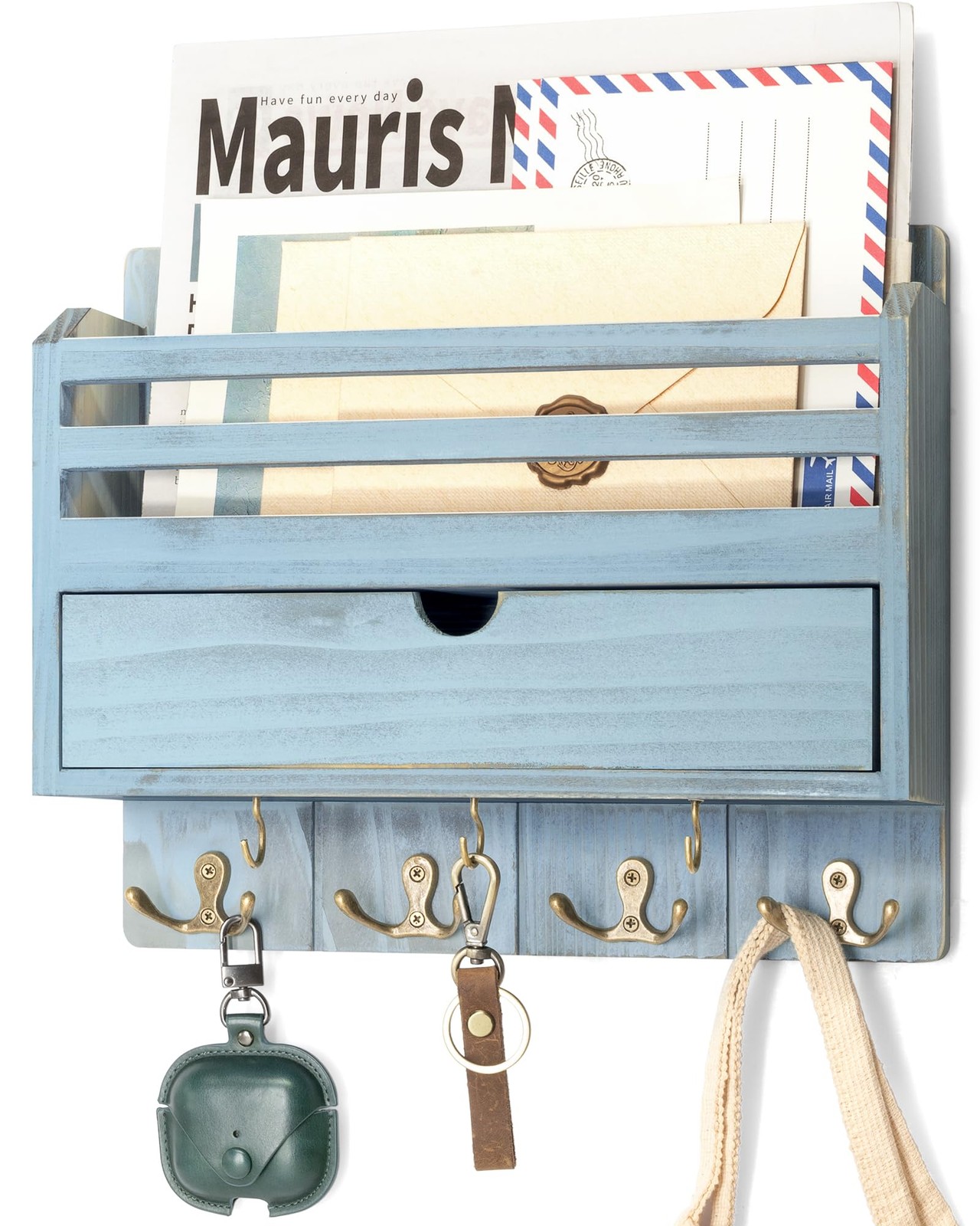 Rustic Mail Organizer Wall Mounted with Drawer Organizer – Farmhouse Key and …