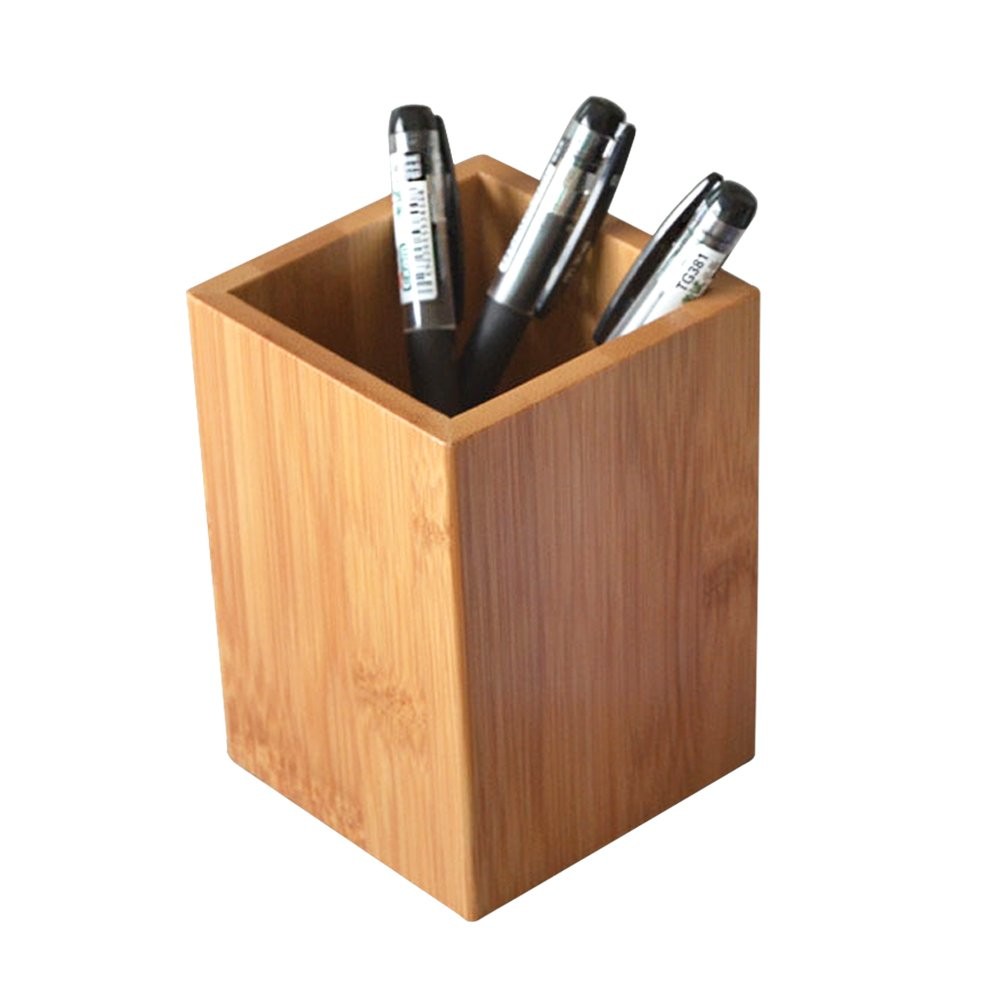 Wooden Pen Holder, Pencil Cases, Bamboo Office Table Storage Container Box USA