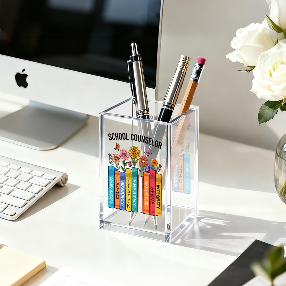 School Counselor Acrylic Pen Holder Cosmetic Organizer, Fun Pencil Pen Holder…