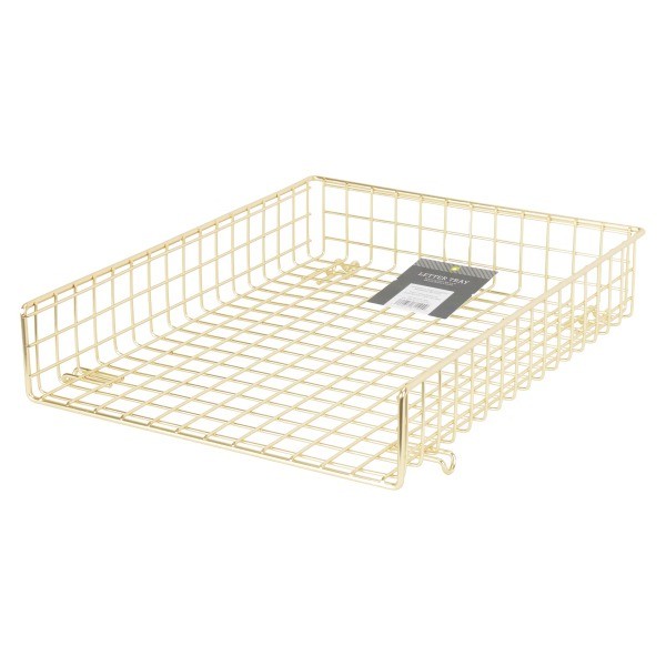 Grid Wire Letter Tray Gold Steel Desk Organizer for Office Supplies &