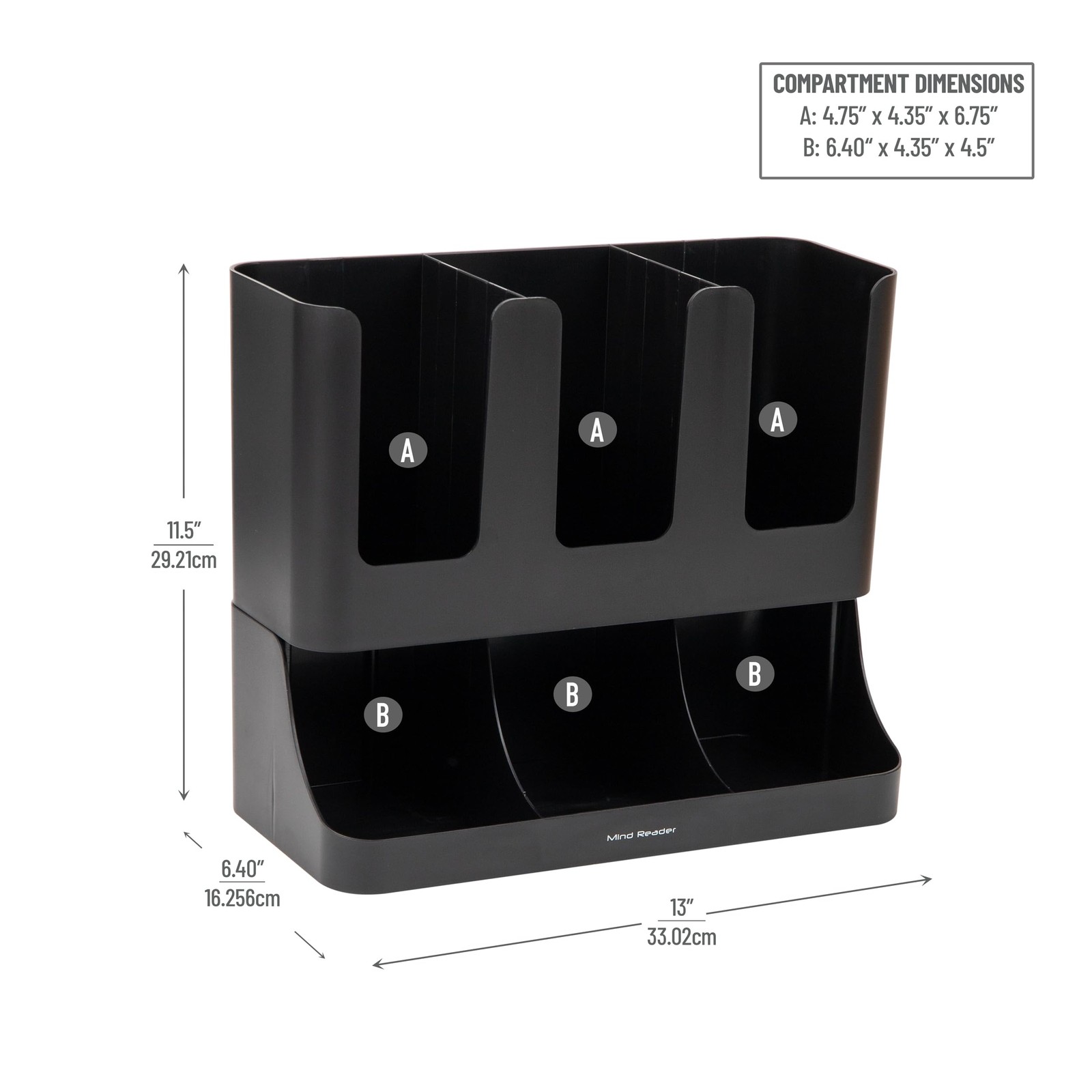 Mind Reader Condiment Station, 6-Compartment, 13″ L x 6.4″ W x 11.5″ H, Black