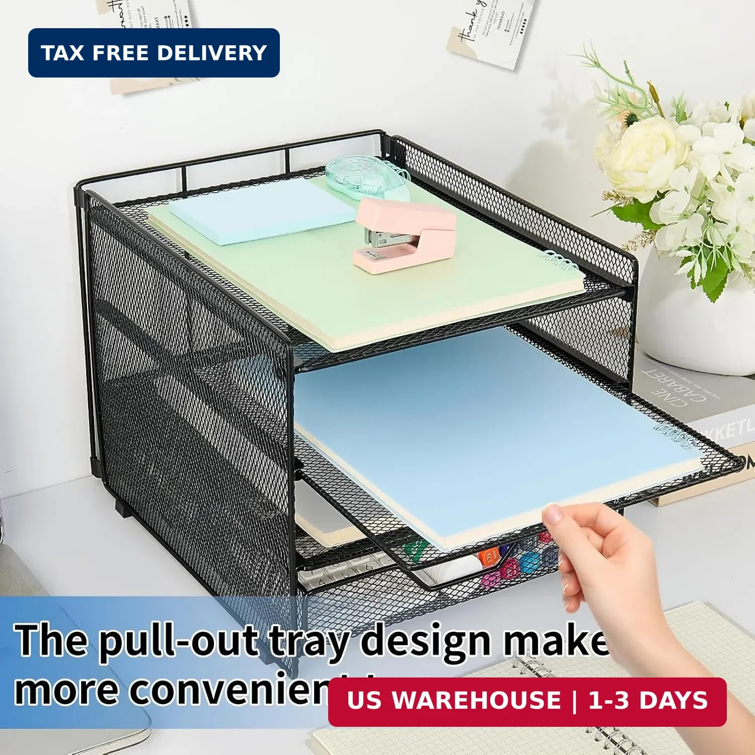 OPNICE Desk Organizers and Accessories, 4-Tier Desktop File Organizer with Drawe