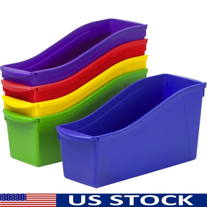 Large Plastic Book Magazine Bin Organizer Set of 5 Interlocking Storage Bins New