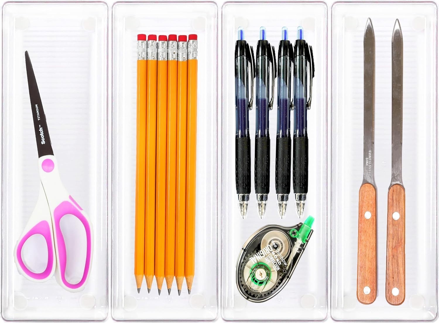 Clear Drawer Organizer for Office Bin Desk Storage, 3.25″x 9.5″, 4 Packs