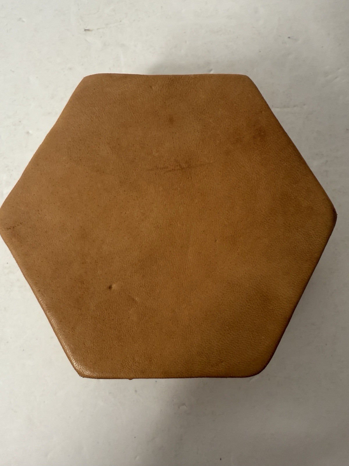 Vintage Faux Leather Hexagon Storage Jewelry Box Red Felt Texas Coyote Handmade