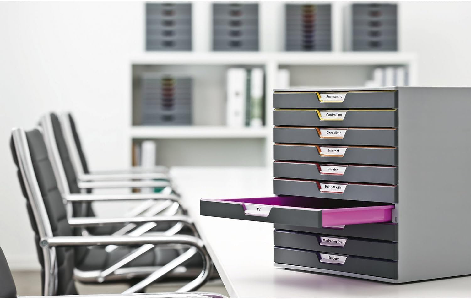 Varicolor 10 Drawer Unit – Gray Desktop Drawer Set with 10 Color Coded Draws – L