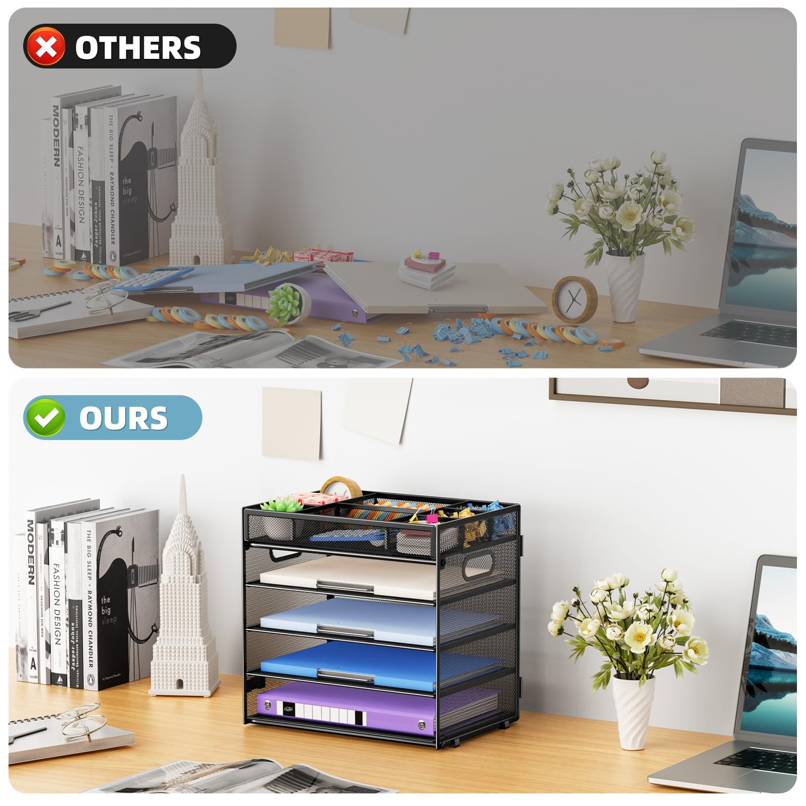 5-Tier Letter Tray Paper Organizer, 12.5in x 9.2in x 10.2in, Black – Adjustable