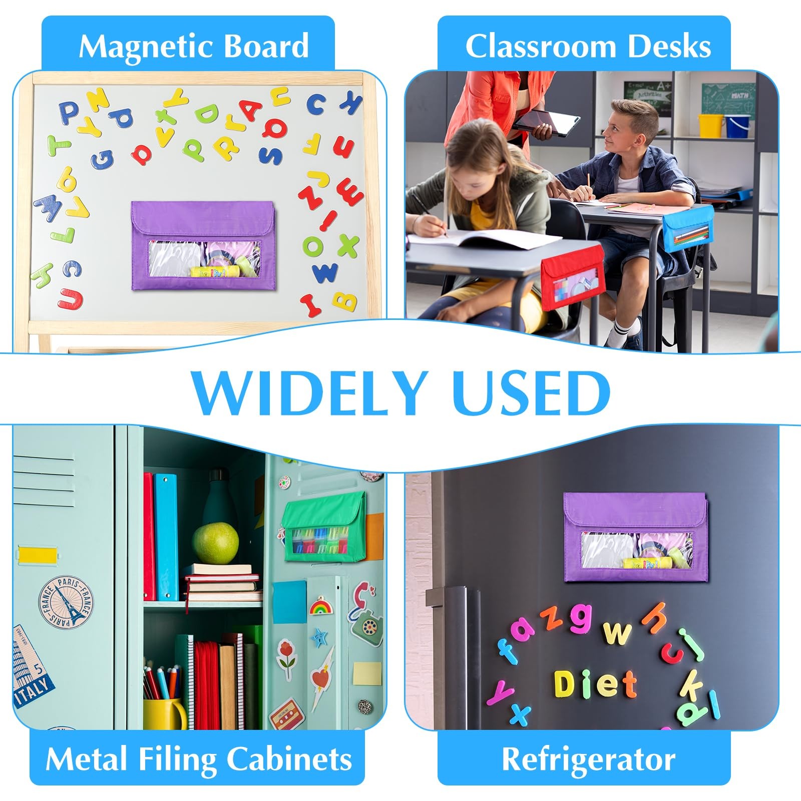 4 Pieces Magnetic Storage Pockets, Whiteboard Accessory Case for Whiteboard o…