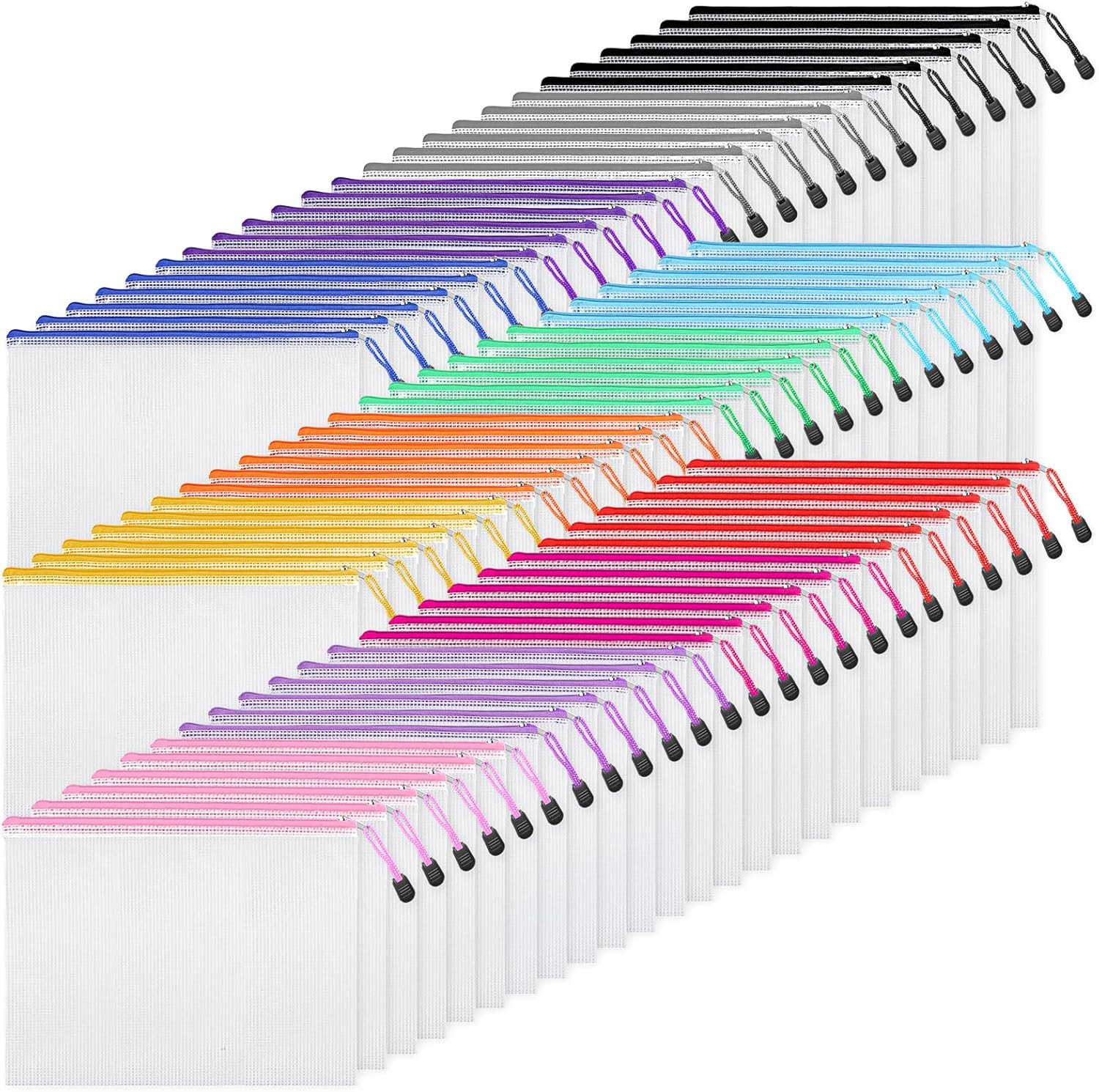 72Pcs Mesh Zipper Pouch A4 Size 12 Colors Waterproof Zipper File Bags Organizer