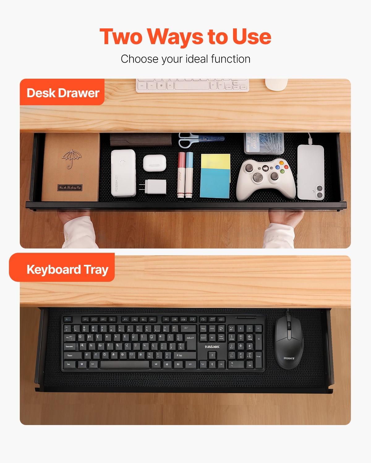 VEVOR 33 in Under Desk Drawer Organizer Slide-out Drawer Space Saver for Office