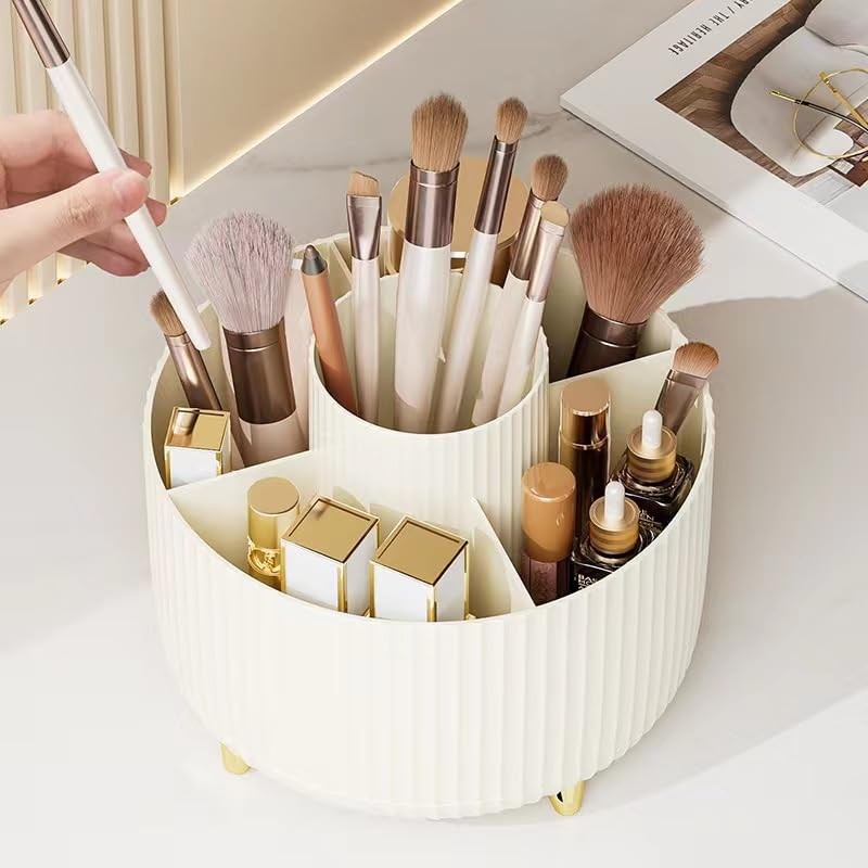 Reflygen 360 Degree Rotating Desktop Organizer,Makeup Cream White