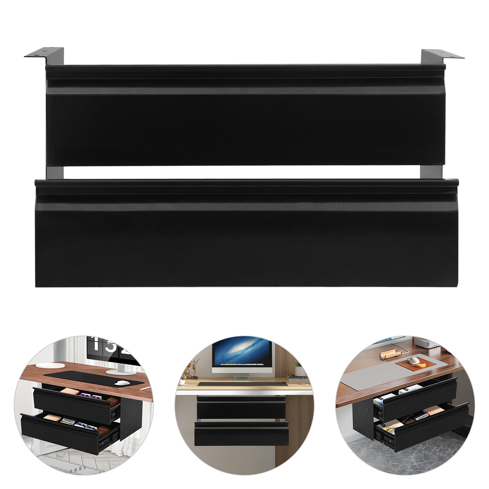 Black Dual Level 16″ Pull Out Under Desk Storage Drawer Set