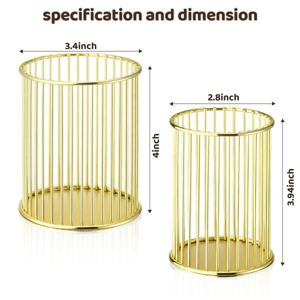 Pen Cup Holder 2 Pack, Office Desk Organizer For Pencils Brushes, Gold