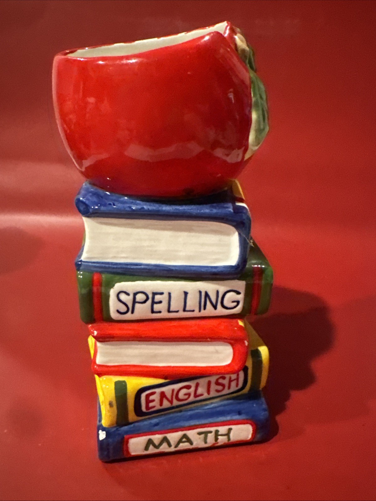 School Books with Apple Top Pen Holder Tall 6” Wide Top : 2 1/2”