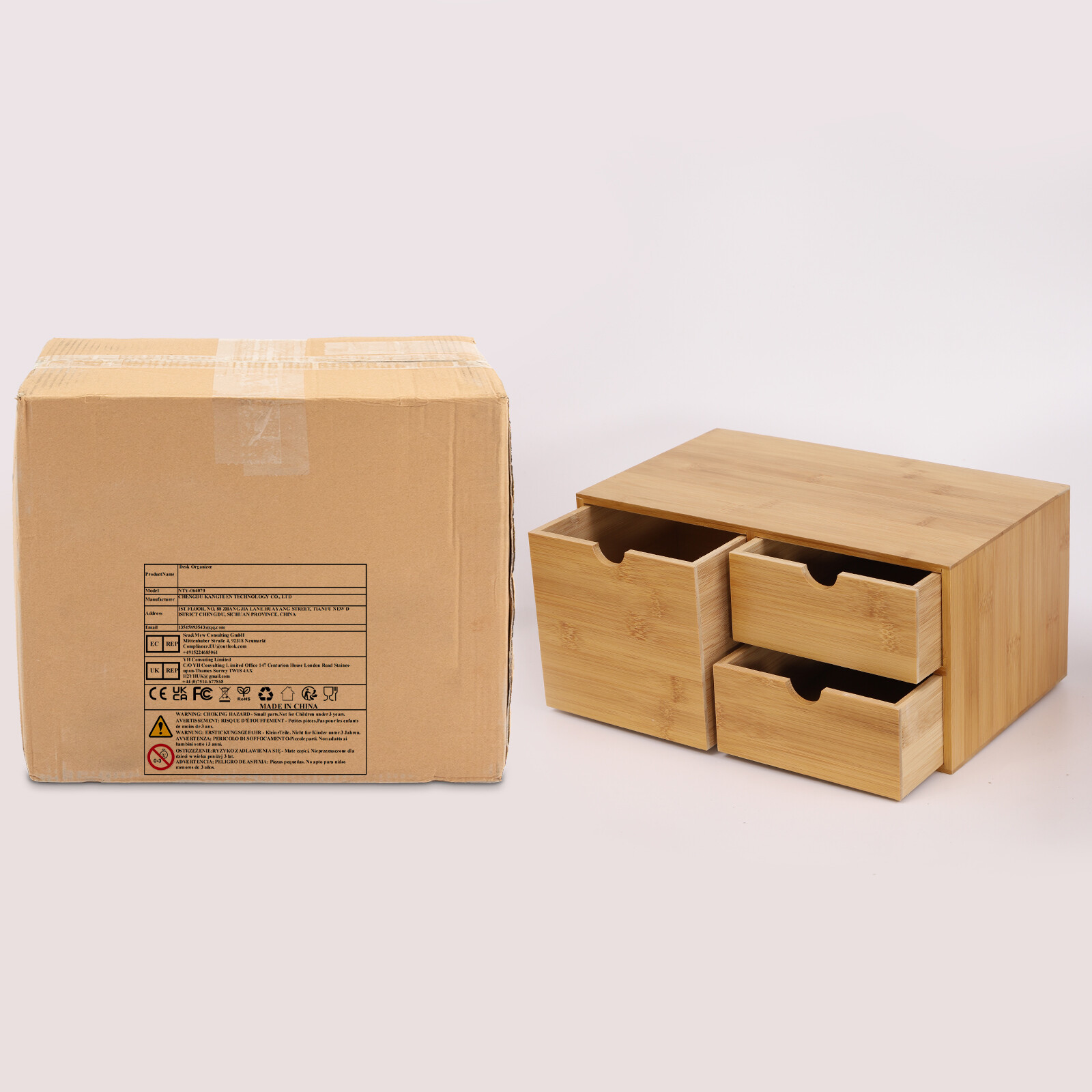 Bamboo Desk Organizer with 3 Drawers, Stylish and Functional, Eco-friendly