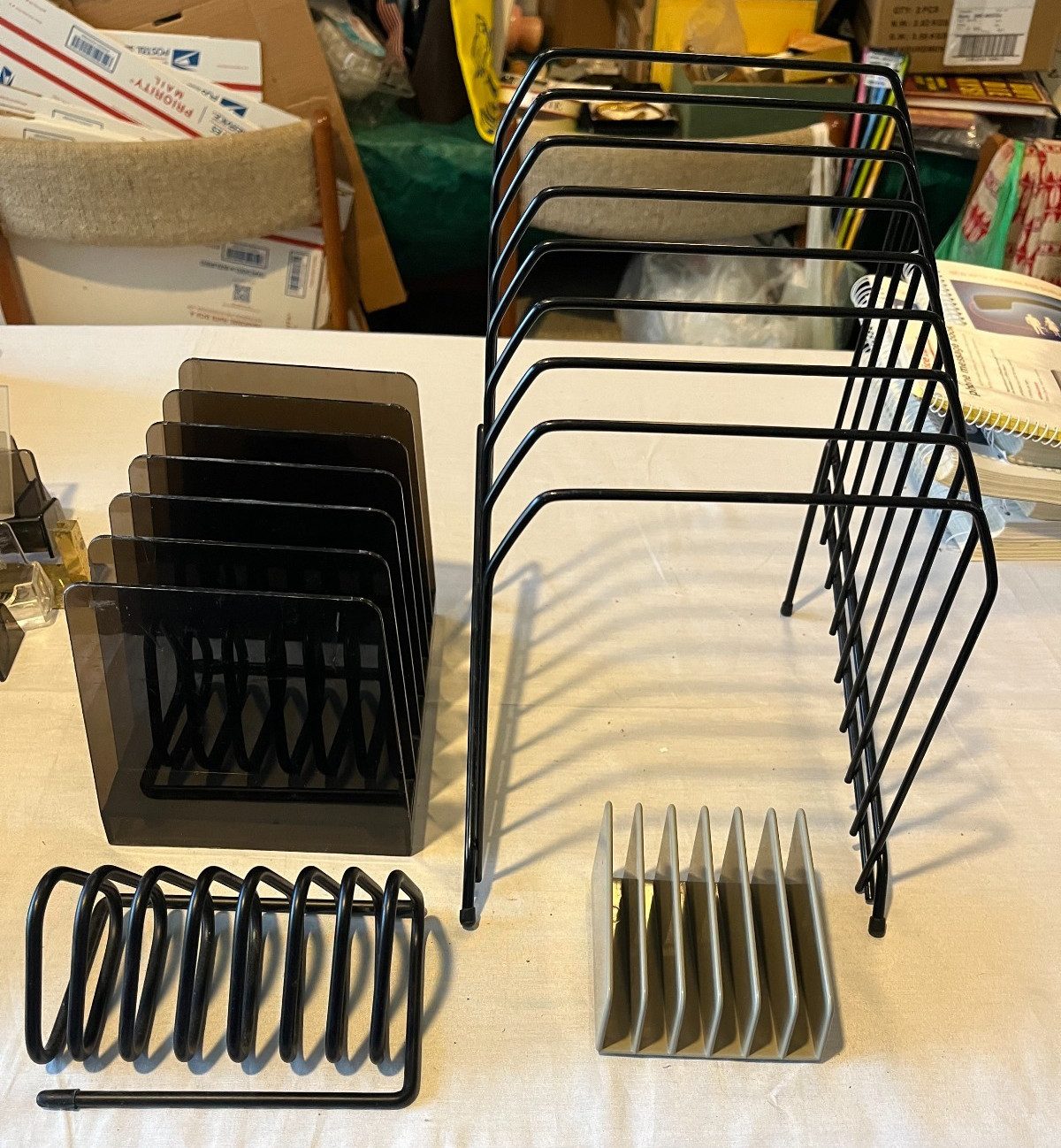 Lot 4 Mail Folder File Tablletop Desk Organizers Plastic Metal Black/Smoke/Beige