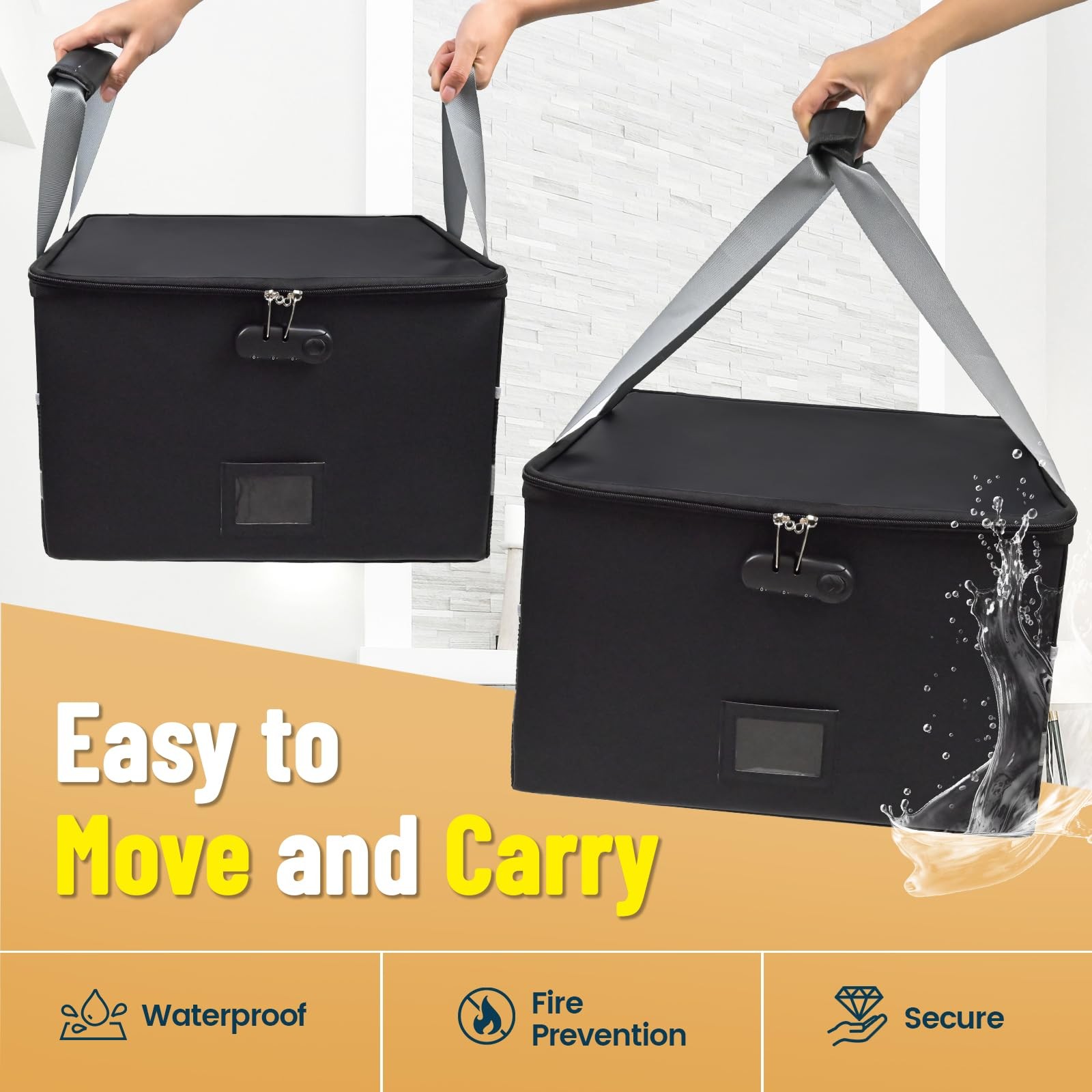 File Box with Hanging Folders Important 15.55 x 12.4 x 10.2 inches, Black