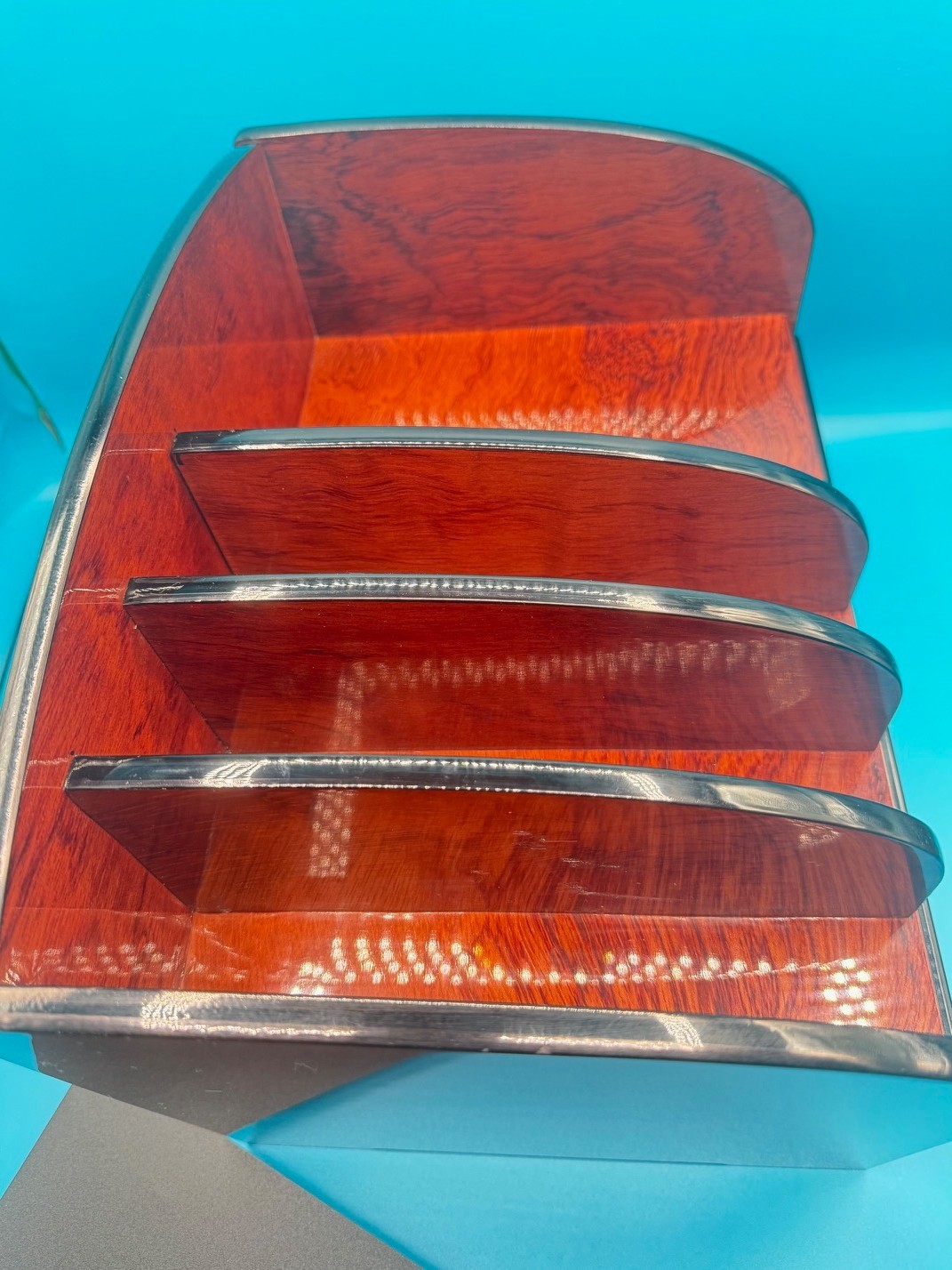 Vintage Burlwood Executive Table Top Organizer
