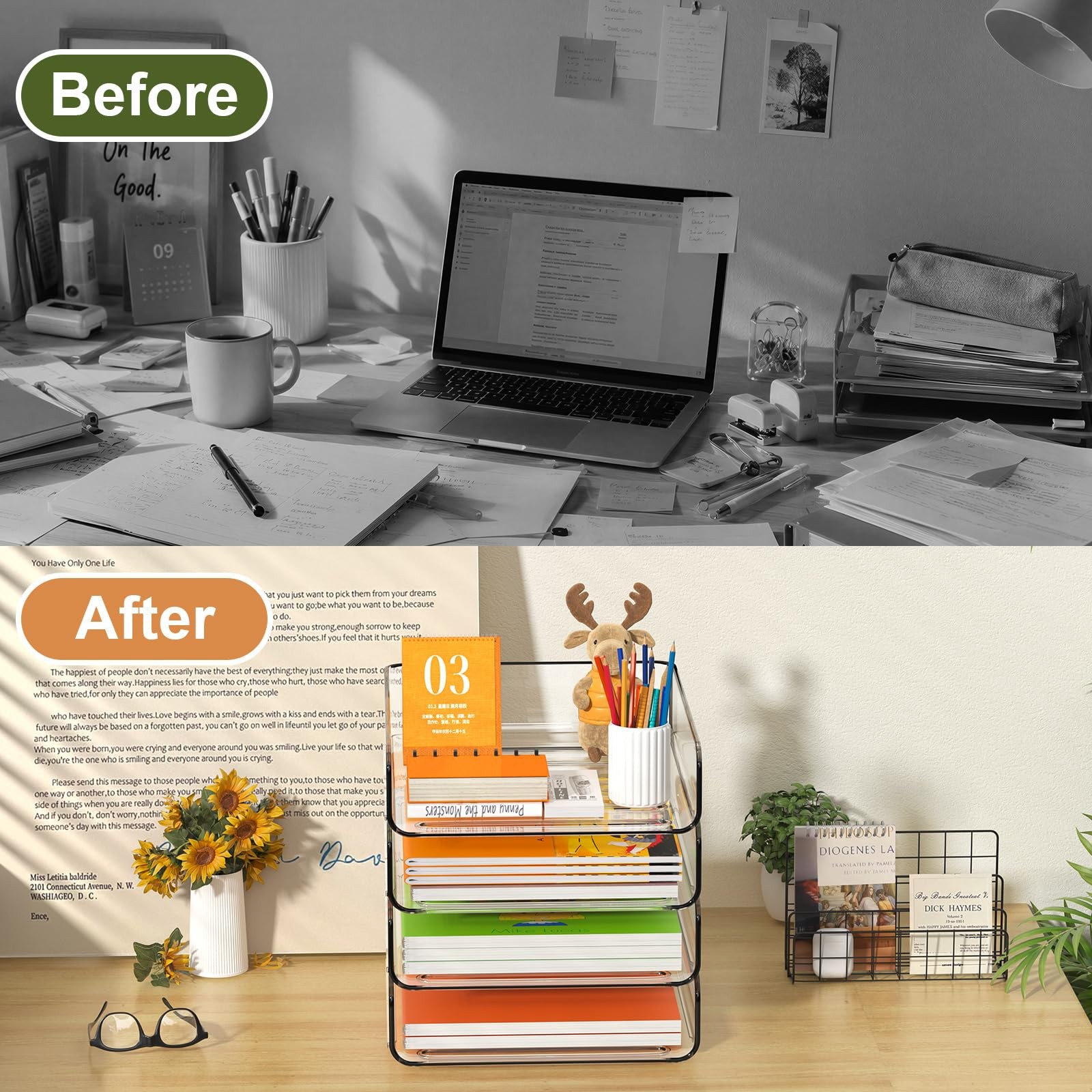4-Tier Acrylic Paper Tray Organizer, Clear Stackable Desk File Organizer for …