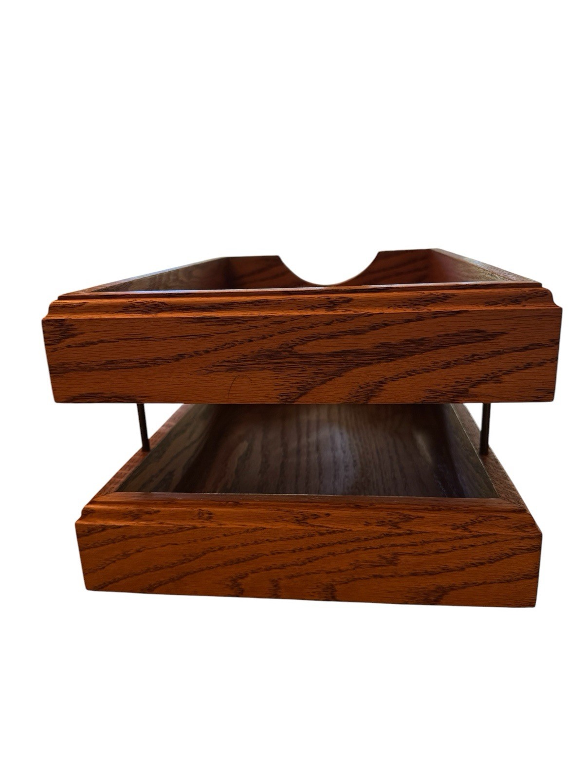 Mid Century Vintage Solid Oak 2 Tier Legal Letter Document Tray Desk Organizer