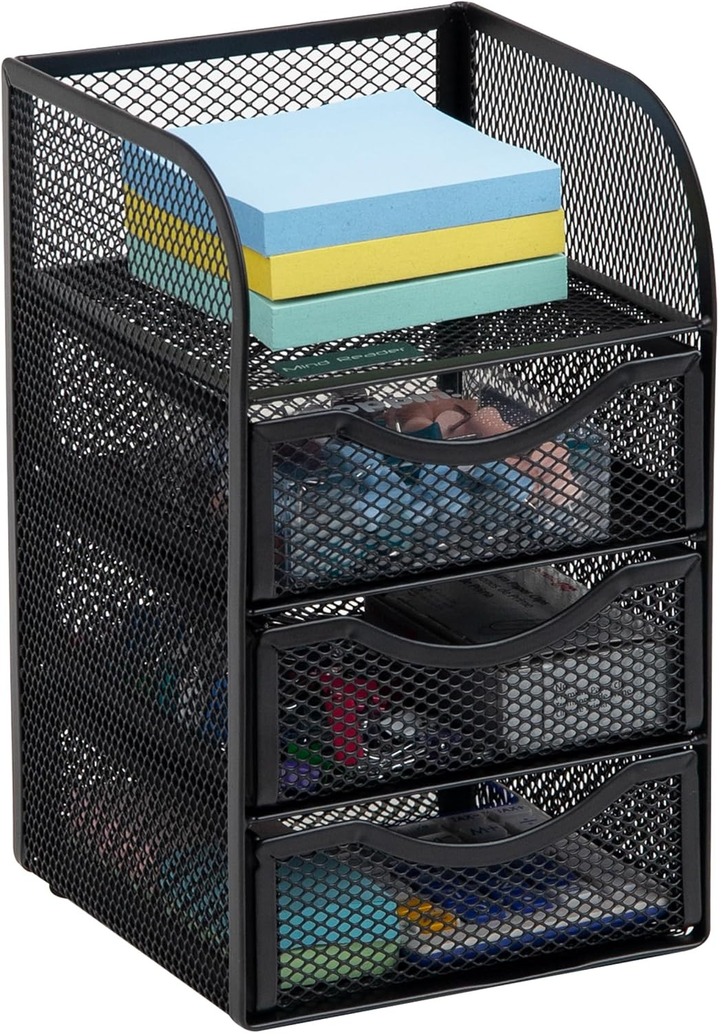 Organizador De Escritorio Malla Metalica Cesta Clips Oficina Negro 12x13x20cm