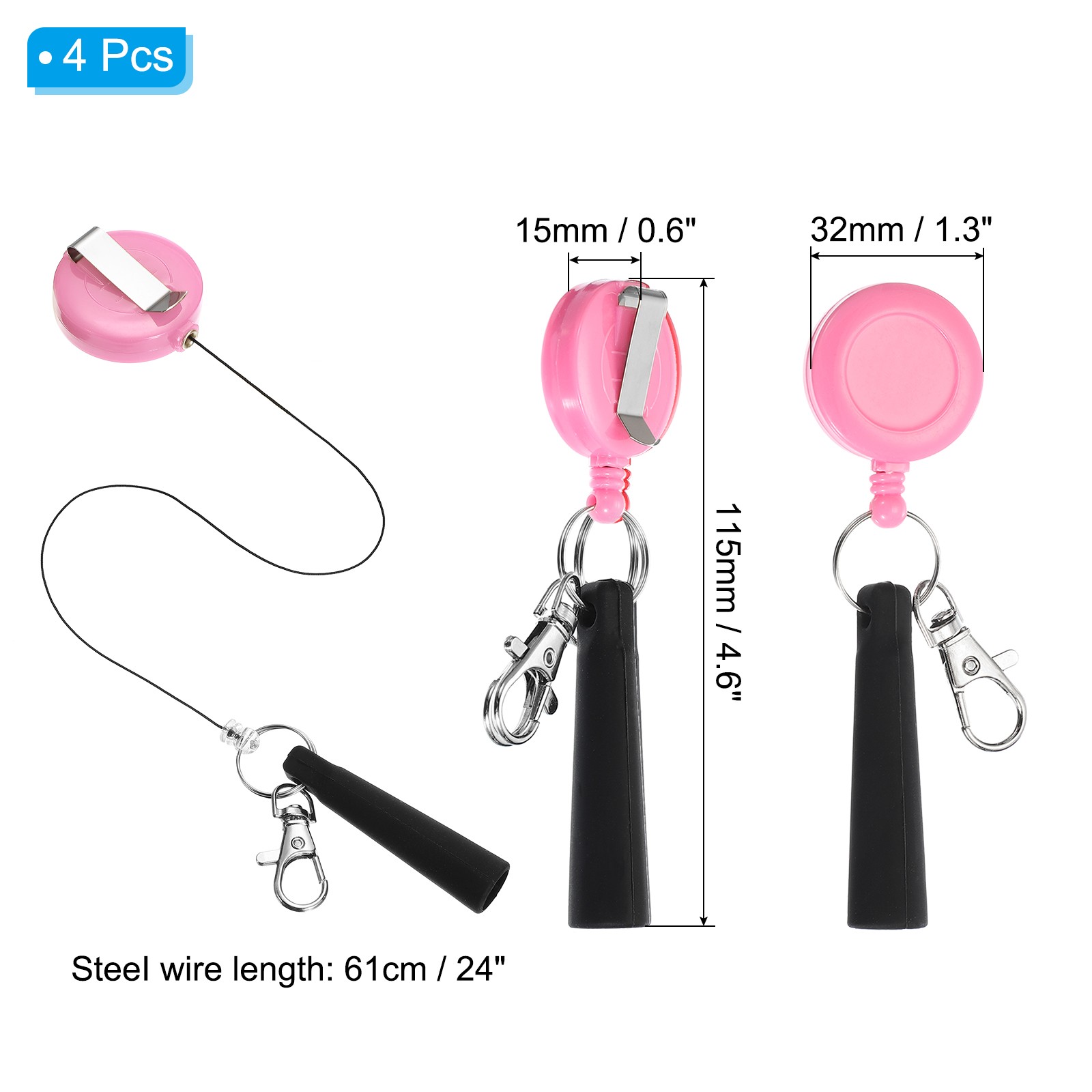 Retractable Pen Holder, 4pcs Pull Pen Pencil Holder Elastic Silicone, Pink