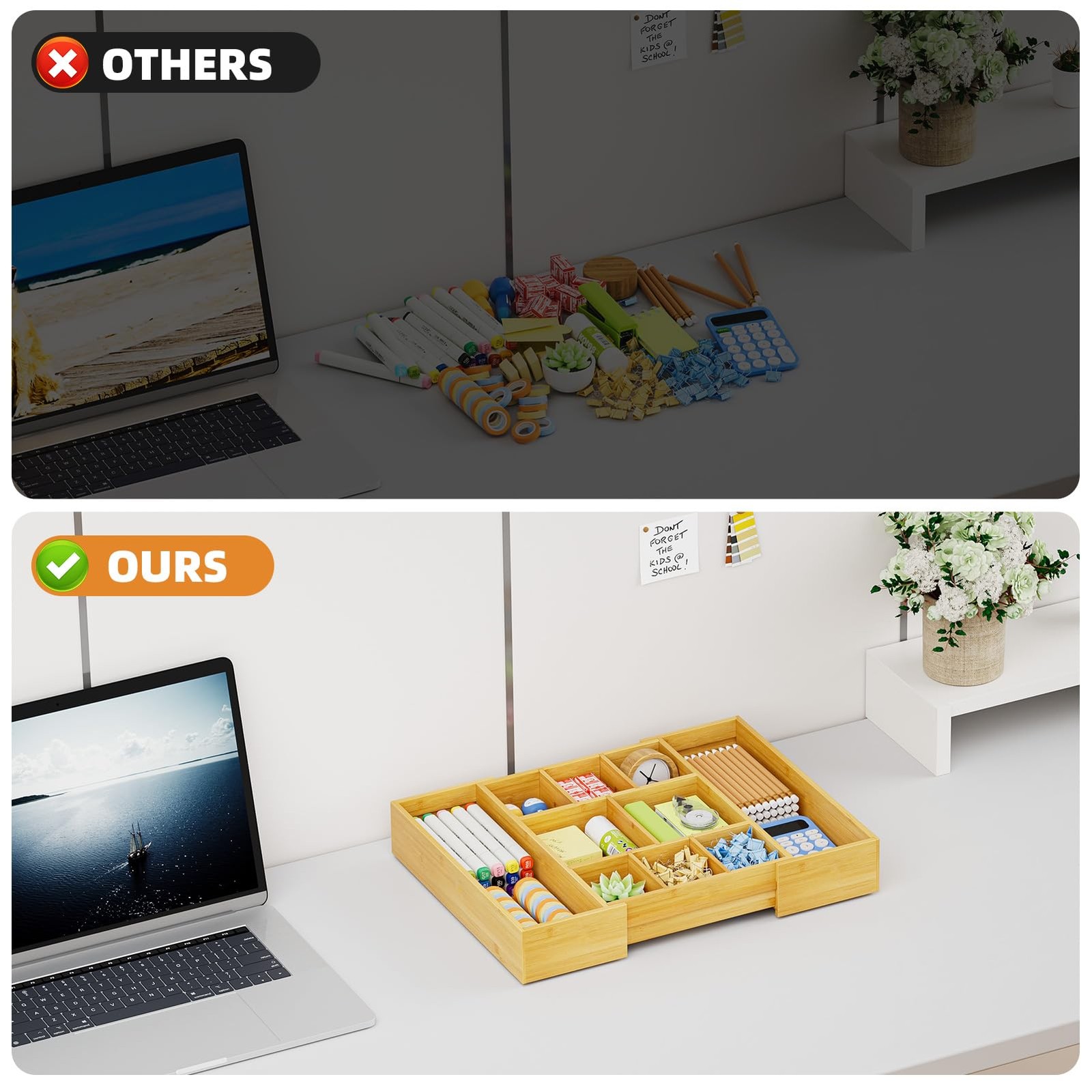 Marbrasse Bamboo Expandable Drawer Organizer Desk Drawer Organizer Tray 5