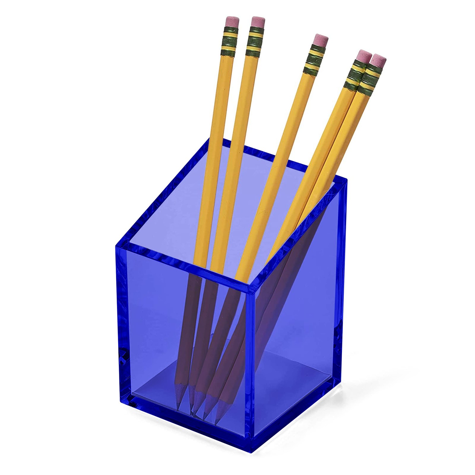 OfficeGoods Acrylic Pen & Pencil Holder – Modern Trapezoid Design – Blue
